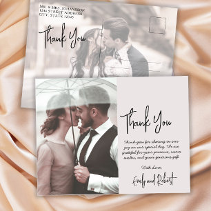 Budget Calligraphy Cream Photo Wedding Thank You Postcard