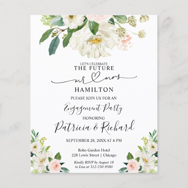 Budget Calligraphy Engagement Party  Announcement (Front)