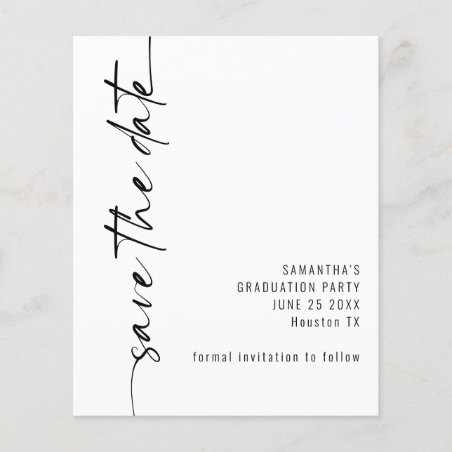 Budget Calligraphy Graduation Save the Date (Front)