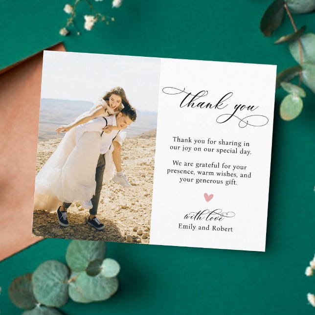 Budget Calligraphy Heart Photo Wedding Thank You Flyer (Creator Uploaded)