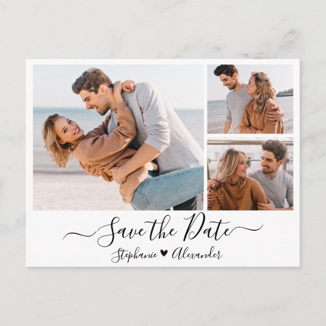 Budget Calligraphy Photo Collage Save The Date Announcement Postcard (Front)