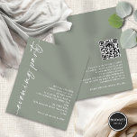 Budget Calligraphy QR Sage Wedding Evening Party<br><div class="desc">Budget Calligraphy QR Code Sage Green Wedding Evening Party Guests. A budget priced smaller 4.5 x 5.6” alternative on 110gsm semi gloss similar in thickness to a postcard. Add your QR code to your wedding website on the back makes this a convenient option for your guests to RSVP and see...</div>
