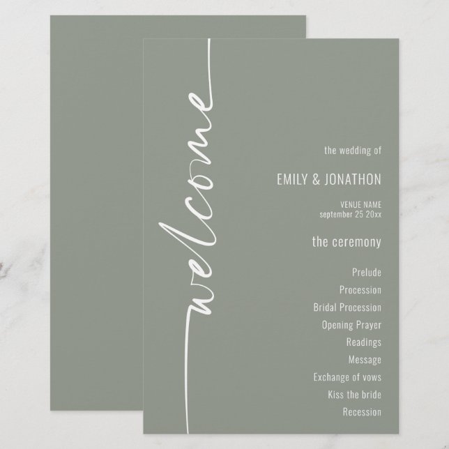 BUDGET Calligraphy Sage Green Wedding Program (Front/Back)