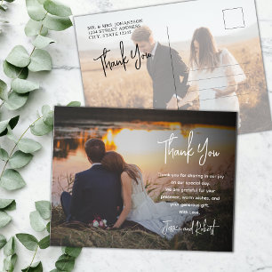 Budget Calligraphy Script Photo Wedding Thank You Postcard