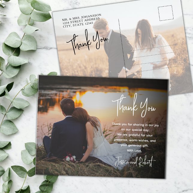 Budget Calligraphy Script Photo Wedding Thank You  Postcard (Creator Uploaded)
