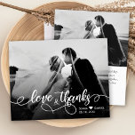 Budget Calligraphy Script Wedding Thank You Card<br><div class="desc">Budget Modern Hand Lettered Wedding "Love and Thanks" Calligraphy Script Photo Thank You Cards. Modern Stylish wedding thank you card template featuring a full horizontal photo on the front with overlay text "Love and Thanks" in a swirly hand written typography script font with swashes in white on the picture. Add...</div>