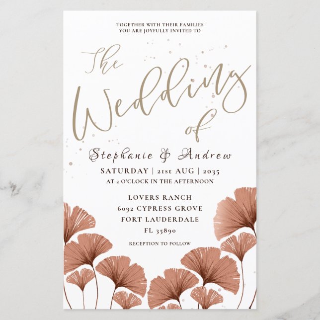 Budget Calligraphy Terracotta Foliage Wedding (Front)
