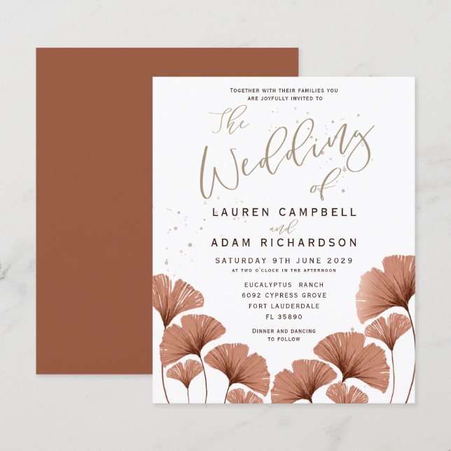 Budget Calligraphy Terracotta Foliage Wedding  (Front/Back)