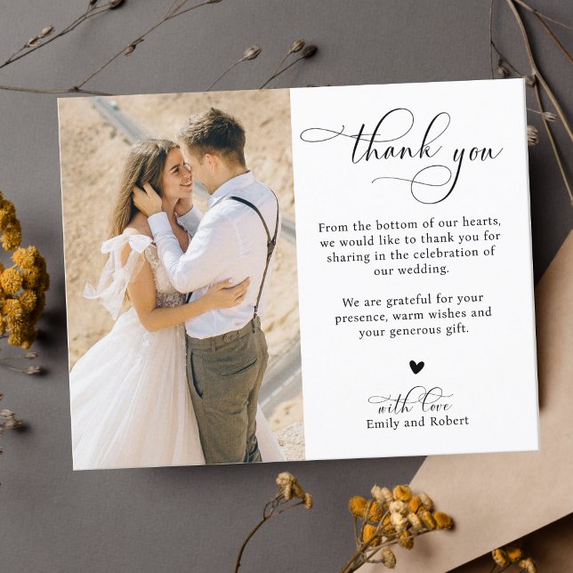 Budget Calligraphy Wedding Thank You 2 Photo Card (Creator Uploaded)