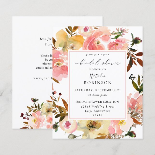 Budget Candy Pink & Yellow Floral Bridal Shower (Front/Back)