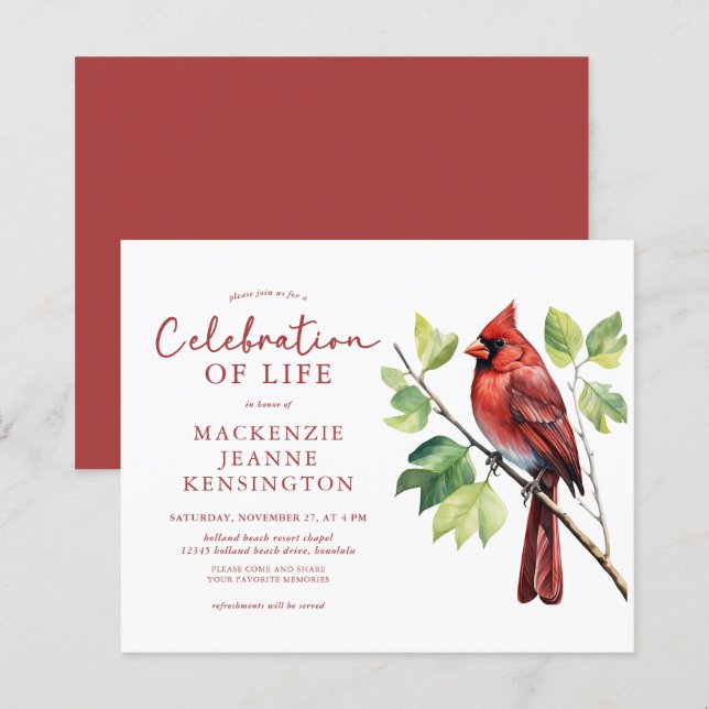 Budget Cardinal Bird Celebration of Life Memorial (Front/Back)