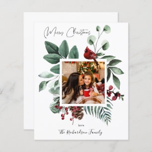 Budget Cardinal Bird & Pine Merry Christmas Photo
