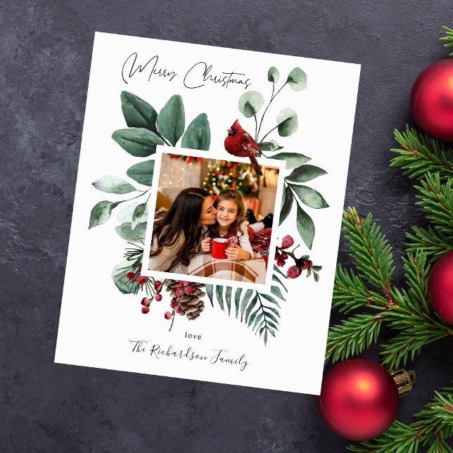 Budget Cardinal Bird & Pine Merry Christmas Photo Flyer (Creator Uploaded)
