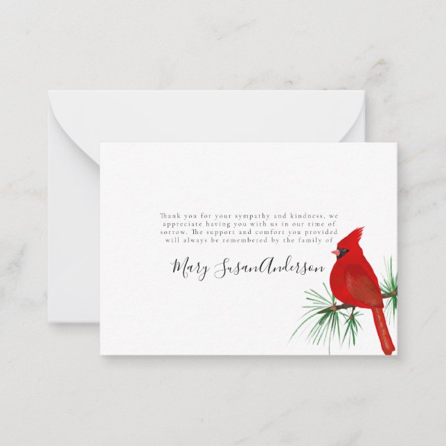 BUDGET Cardinal Funeral Memorial Thank You Note Card (Front)