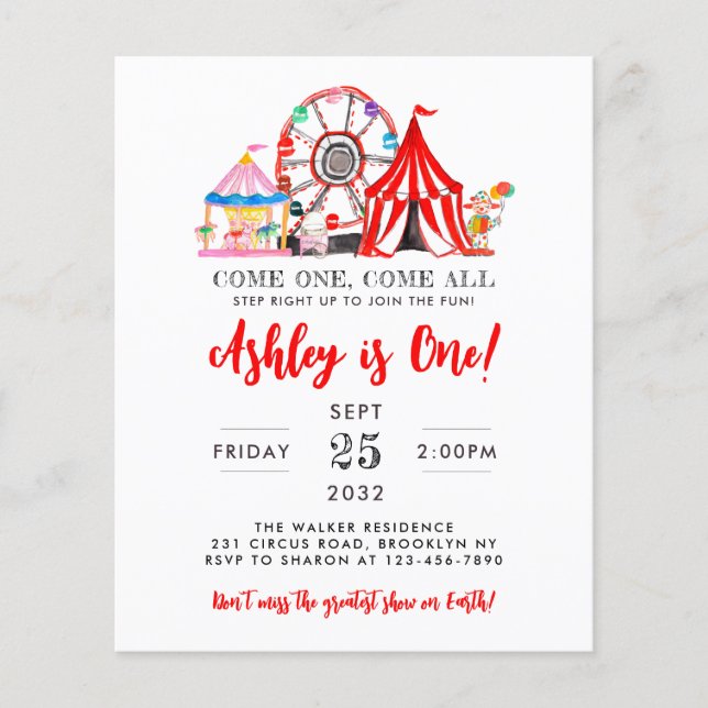 Budget Carnival Circus Fair Show Party Birthday (Front)