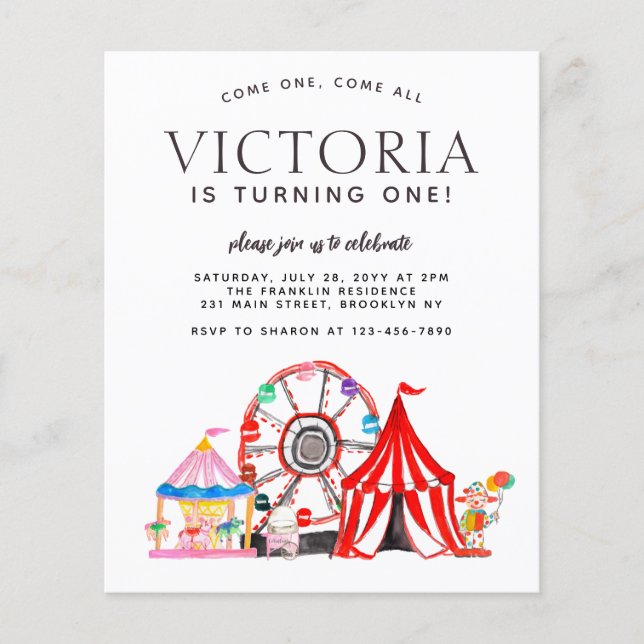 Budget Carnival Circus Festival Party Kid Birthday (Front)