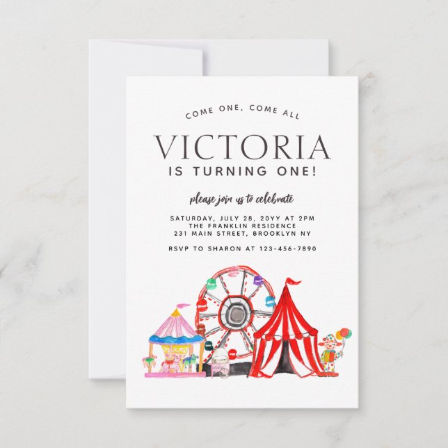 Budget Carnival Circus Festival Party Kid Birthday Card (Front)