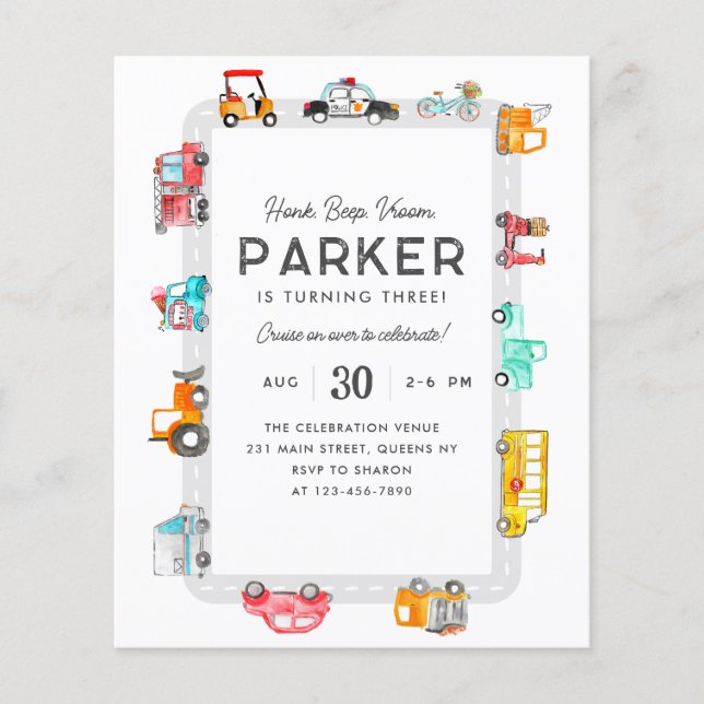 Budget Cars Street Kids Transportation Birthday Flyer (Front)