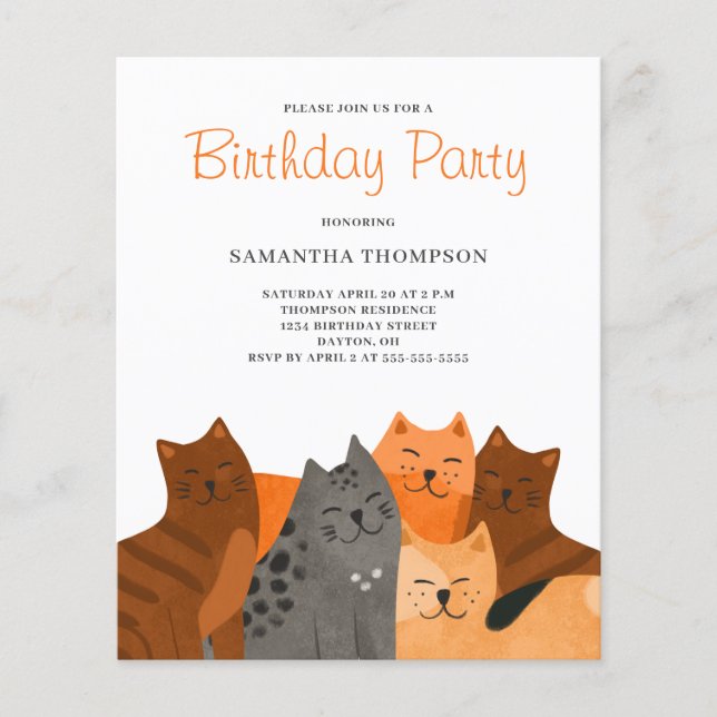 Budget Cat Birthday Party Invitation (Front)