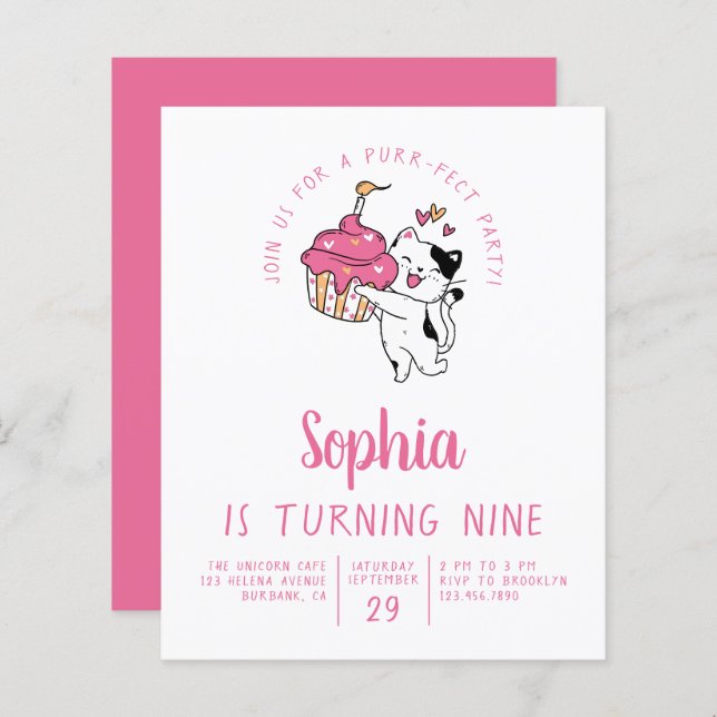 Budget Cat Kid's Birthday Party Invitation (Front/Back)