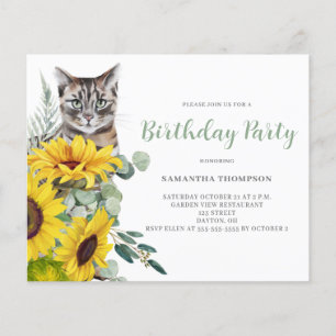 Budget Cat Sunflower Floral Birthday Invitation