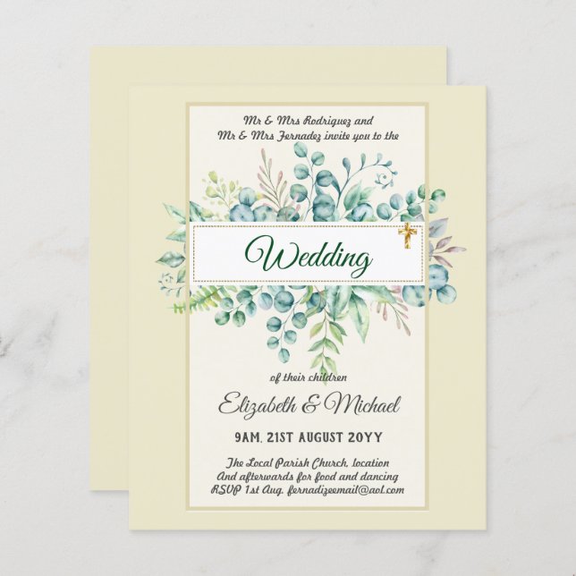 Budget CATHOLIC Christian WEDDING Greenery INVITES (Front/Back)