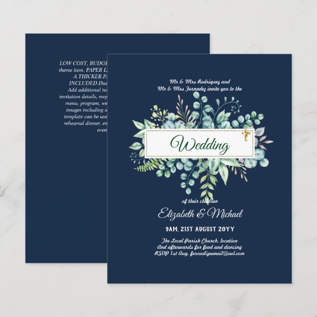 Budget CATHOLIC Christian WEDDING Greenery INVITES (Front/Back)
