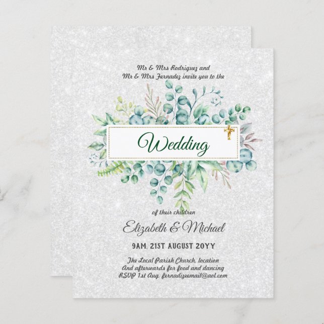 Budget CATHOLIC Christian WEDDING Greenery INVITES (Front/Back)