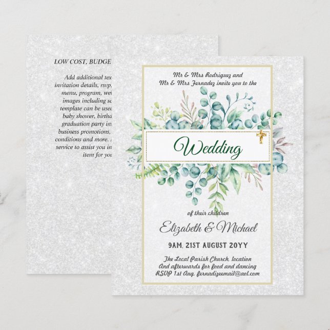 Budget CATHOLIC Christian WEDDING Greenery INVITES (Front/Back)