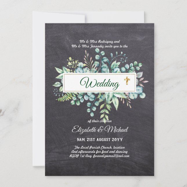 Budget CATHOLIC Christian WEDDING Greenery INVITES (Front)