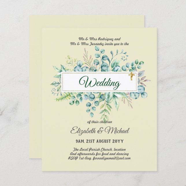 Budget CATHOLIC Christian WEDDING Greenery INVITES (Front/Back)