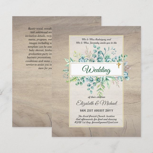 Budget CATHOLIC Christian WEDDING Greenery INVITES (Front/Back)