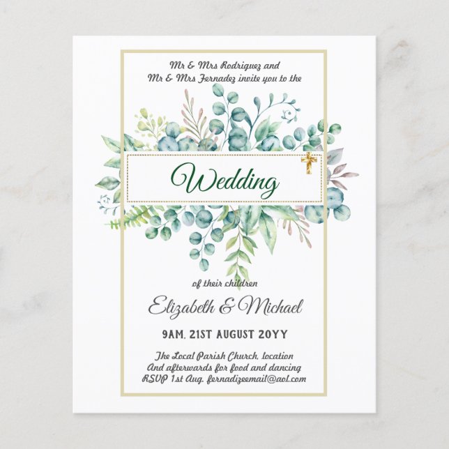 Budget CATHOLIC Christian WEDDING Greenery INVITES Flyer (Front)