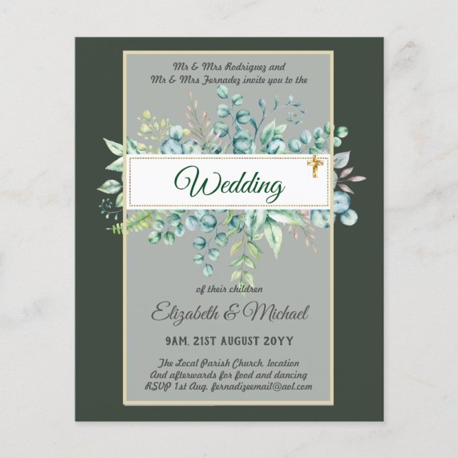 Budget CATHOLIC Christian WEDDING Greenery INVITES Flyer (Front)