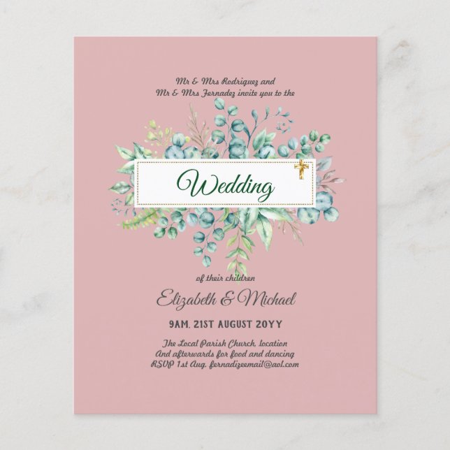 Budget CATHOLIC Christian WEDDING Greenery INVITES Flyer (Front)