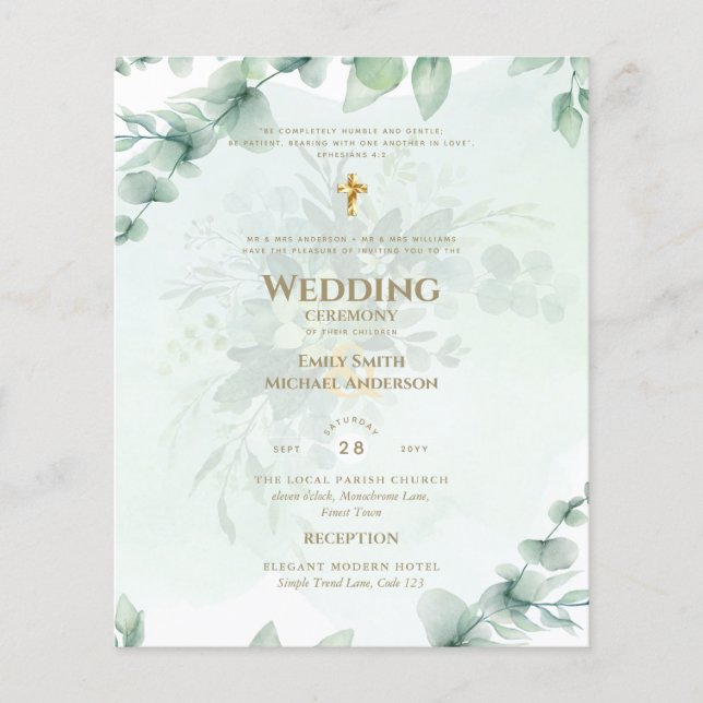 BUDGET Catholic Wedding Invitation Botanical Flyer (Front)
