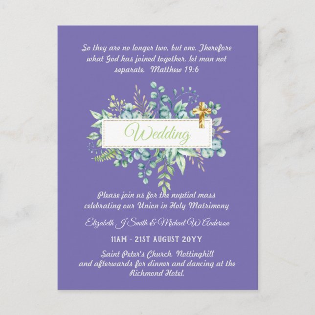 BUDGET Catholic Wedding Invitations Greenery Cross (Front)