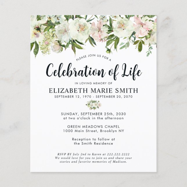Budget Celebration of Life Floral Funeral Memorial Flyer (Front)