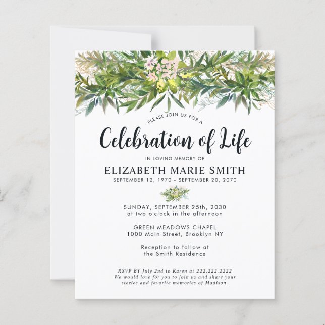 Budget Celebration of Life Greenery Leaves Funeral (Front)