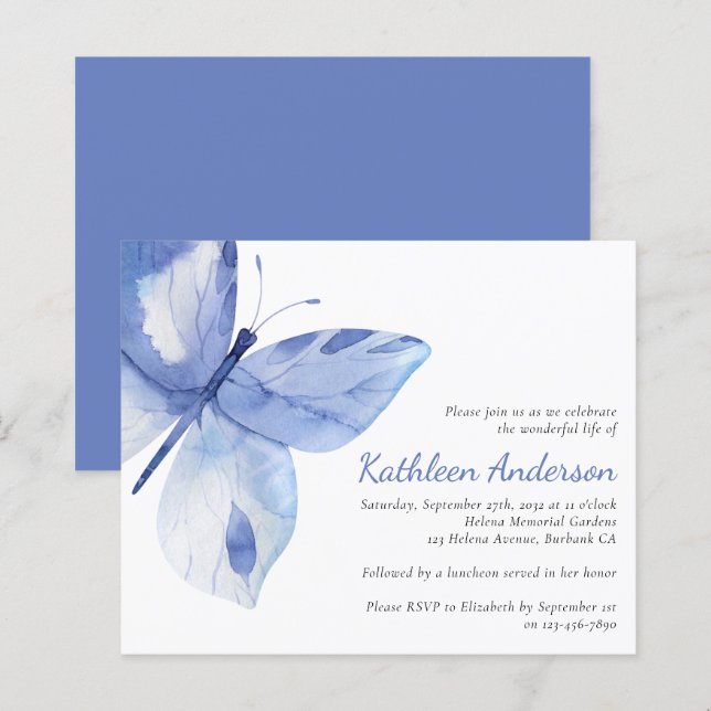 Budget Celebration of Life Invitation | Butterfly (Front/Back)
