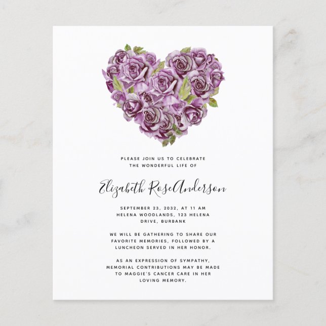 BUDGET Celebration of Life Invitation | Hydrangea  (Front)