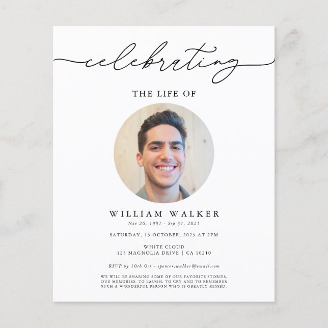 Budget Celebration of Life Memorial Invitation Flyer (Front)