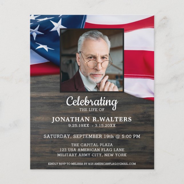 Budget Celebration Of Life Patriotic Invitation  (Front)
