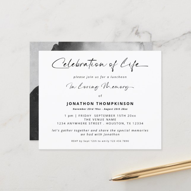 Budget Celebration Of  Life Photo White Luncheon (Front/Back In Situ)