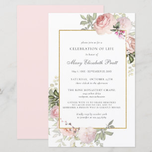 Budget Celebration of Life Pink Floral Invitation