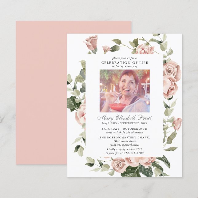Budget Celebration of Life Pink Floral Photo (Front/Back)