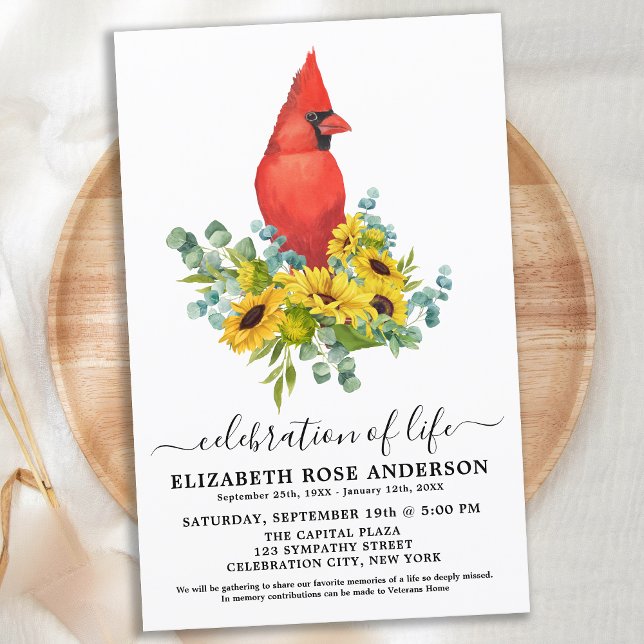 Budget Celebration Of Life Sunflower Cardinal Invi (Creator Uploaded)