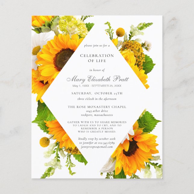 Budget Celebration of Life Sunflowers Invitation (Front)