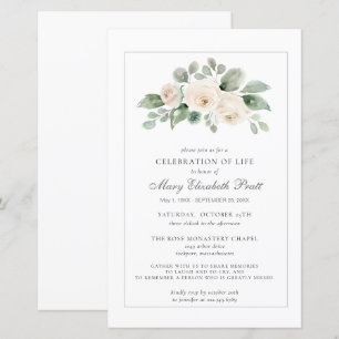Budget Celebration of Life White Floral Invitation