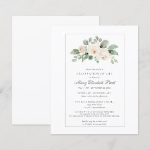 Budget Celebration of Life White Floral Invitation